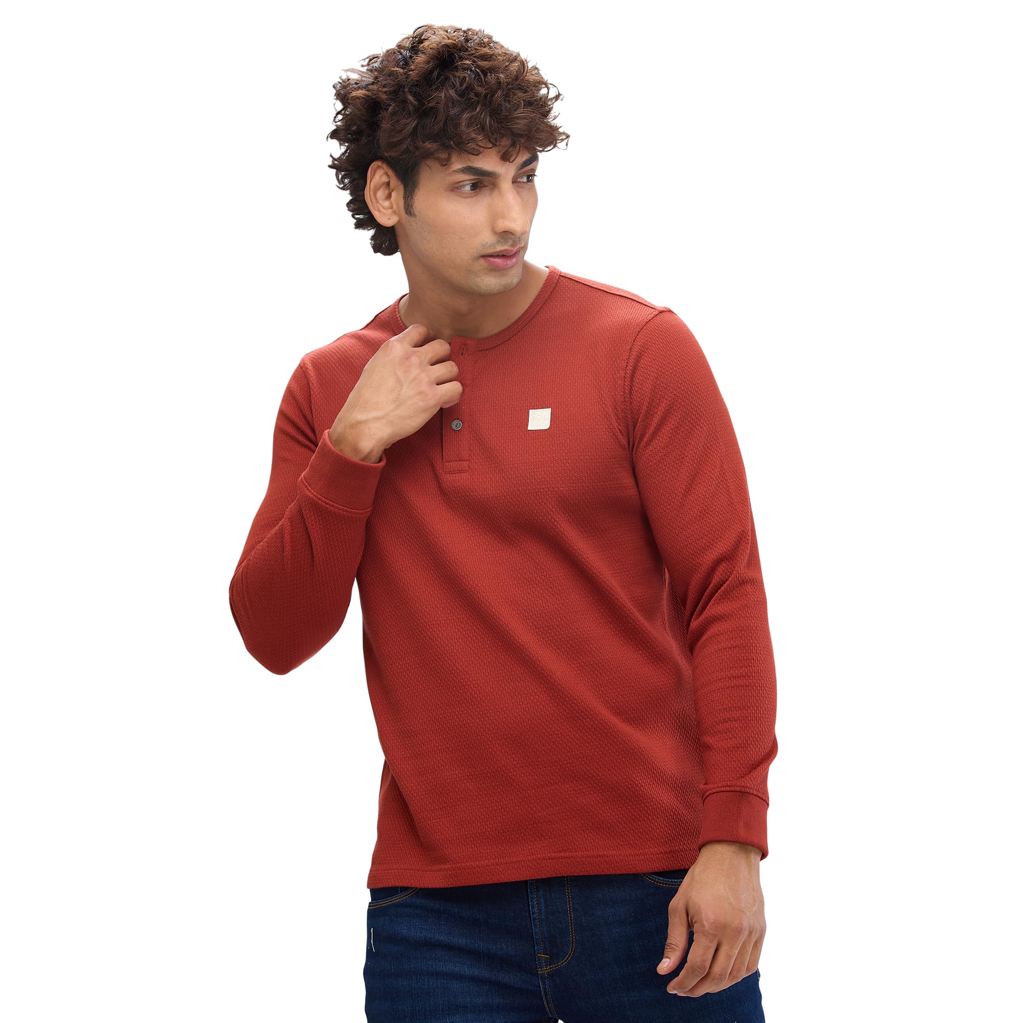 spykar Red Slim Fit Cotton Full Sleeve Round Neck Tshirt for Men-picture-53
