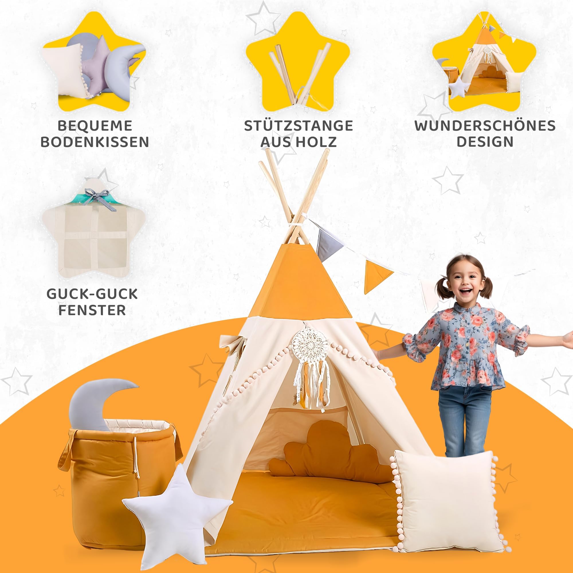 Rainbow Kids Zelt Kinderzimmer | Kinderzelt Indoor & Im Freien Klassisches Baumwolle Leinwand Spielzelt | Perfekte Dekoration Touch | Langlebiges Design- Honigland mit Zubehör