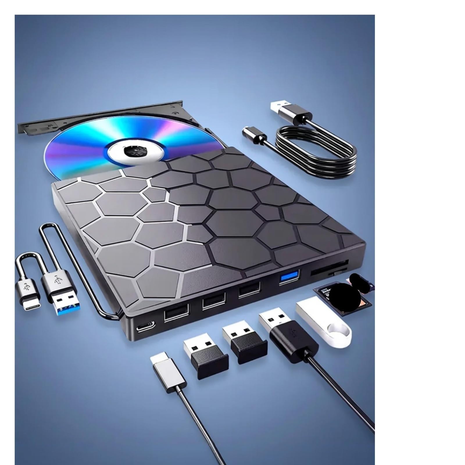 Zewnętrzny napęd CD/DVD do laptopa, 8 w 1 USB 3.0, ultracienki przenośny, odtwarzacz i nagrywarka CD/VCD/DVD