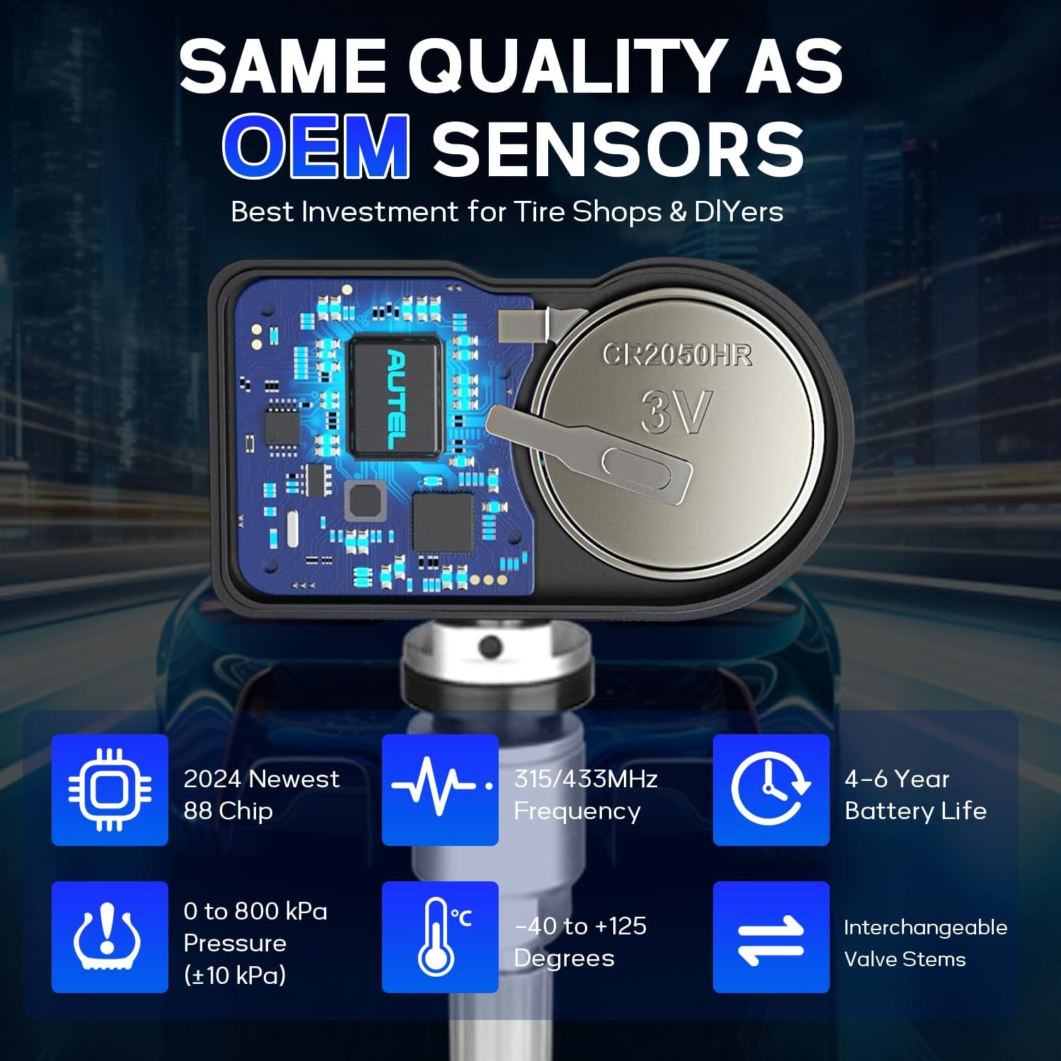 Autel MX Sensor 4 pcs TPMS Sensor 315/433MHz Metal Stem Universal Tire Sensor Programmed by TPMS Tool TS508WF TS401 TS408 TS508 TS608 MX808TS MS906TS MK808TS ITS600 ITS600Pro MS906Pro-TS