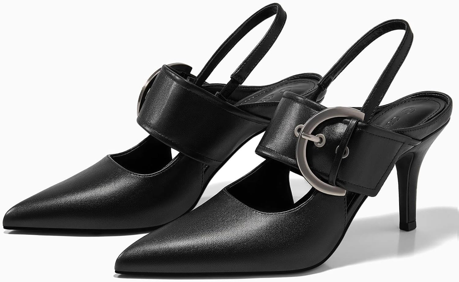 Coutgo Womens Slingback Pumps Closed Pointed Toe High Heels Belt Buckle Strap Dressy Work Shoes - Image 5