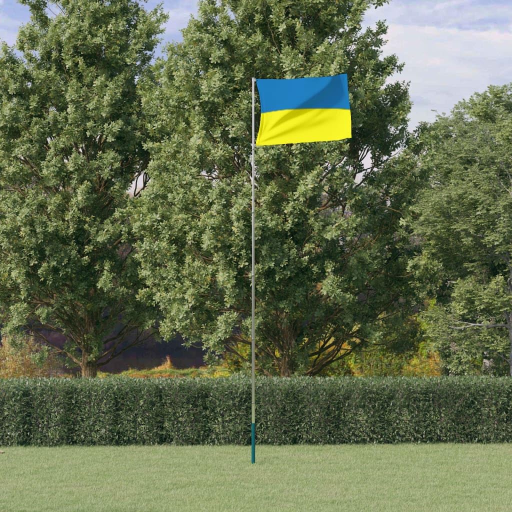 Zestaw flagi Ukrainy, 5,55 m, teleskopowy maszt na flagę, aluminiowy, z tuleją osadczą i flagą, 90 x 150 cm