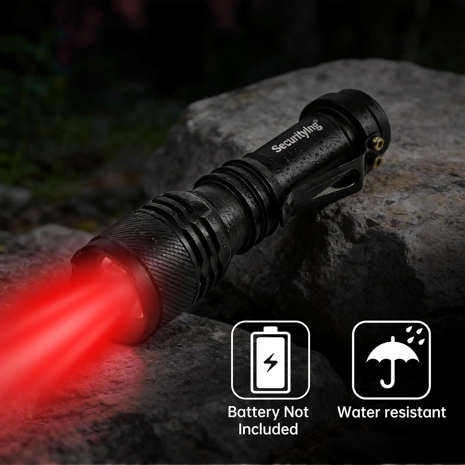 SecurityIng Mini Red Light Flashlight, Red Flashlight for Night Vision & Hunting, Zoomable Red Night Light for Outdoor Observation, AA Battery Powered (Battery Not Included)