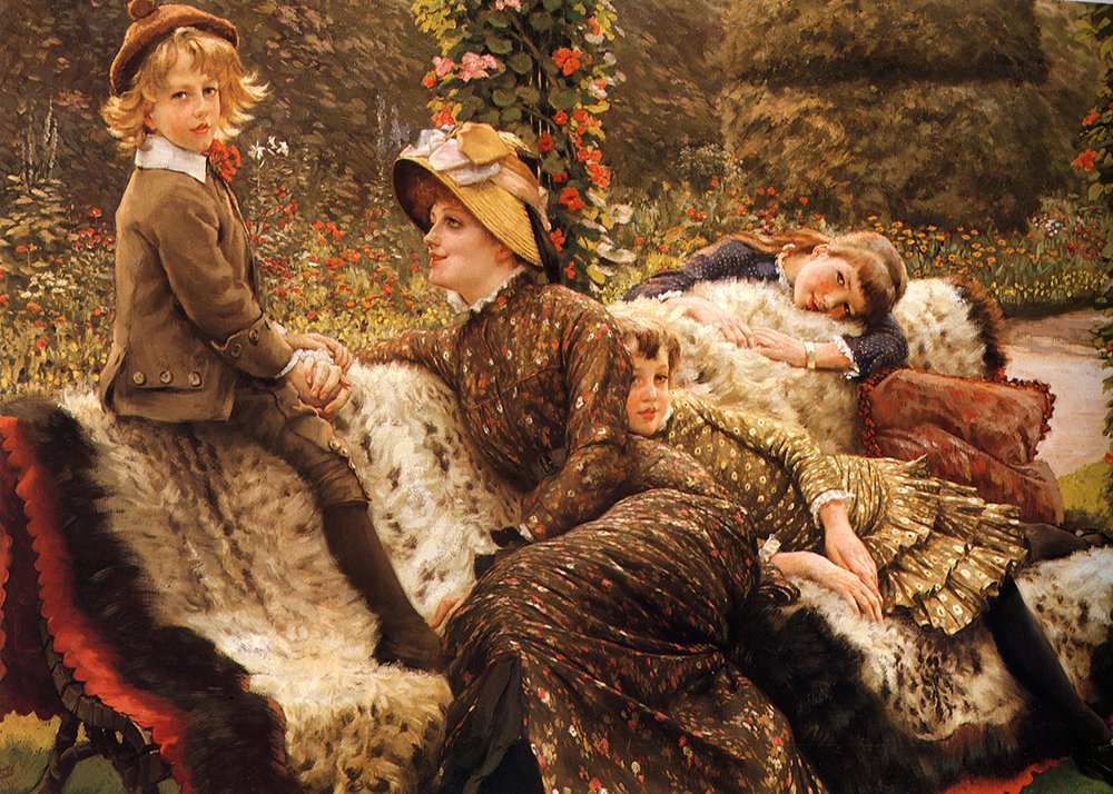 James Tissot Garden Bench grande peinture pour salon lumineux et élégant