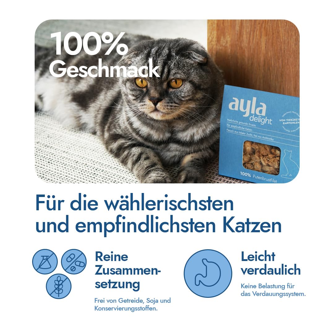 Set de dinde de qualité supérieure pour chats : 5 x 28 g | 2 poitrines, 2 x cœur, 1 x foie | lyophilisé | Qualité humaine | Riche en vitamines | AYLA