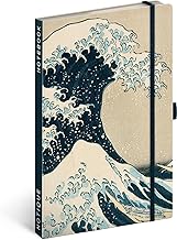 NOTIQUE Carnet de notes ligné avec élastique, 13 x 21 cm, environ A5, designer, à couverture rigide, pour adultes et femmes (Katsushika Hokusai)