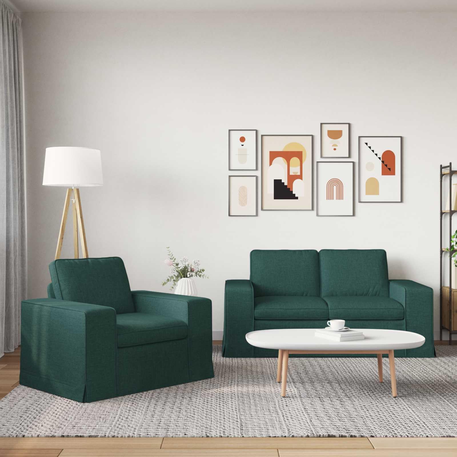 Zestaw sof, 2 szt., ciemnozielony, 162 x 80 x 82 cm, materiał z metalową ramą, stabilny zestaw tapicerski, modułowa kanapa, przytulna do salonu, biura, pokoju gościnnego