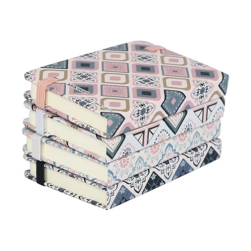 4 Pack A7 Notepad Diary Small Pocket Notebook Travel Notebook Journal Diary Lined Writing Note Books Memo Pad Notes Personal Planner Organiser with Ribbon Marker Elastic Strap