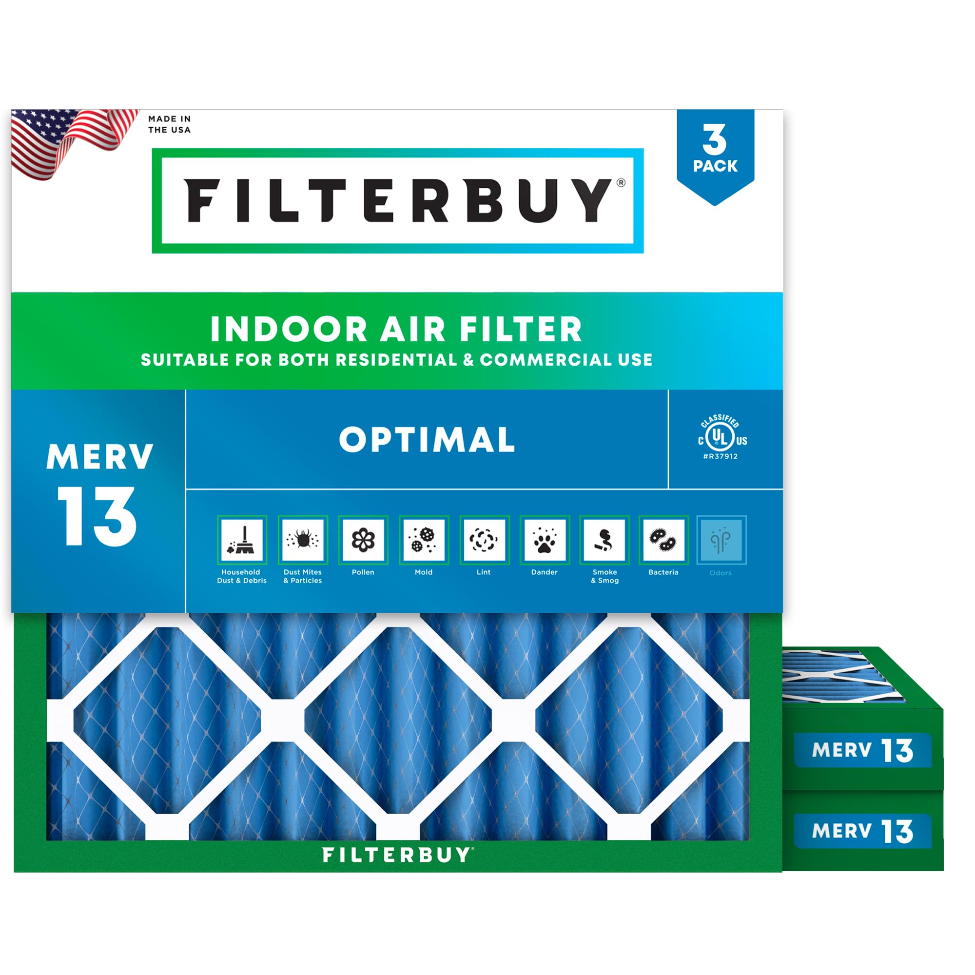 Filterbuy 20x20x2 Air Filter MERV 13 (3-Pack)
