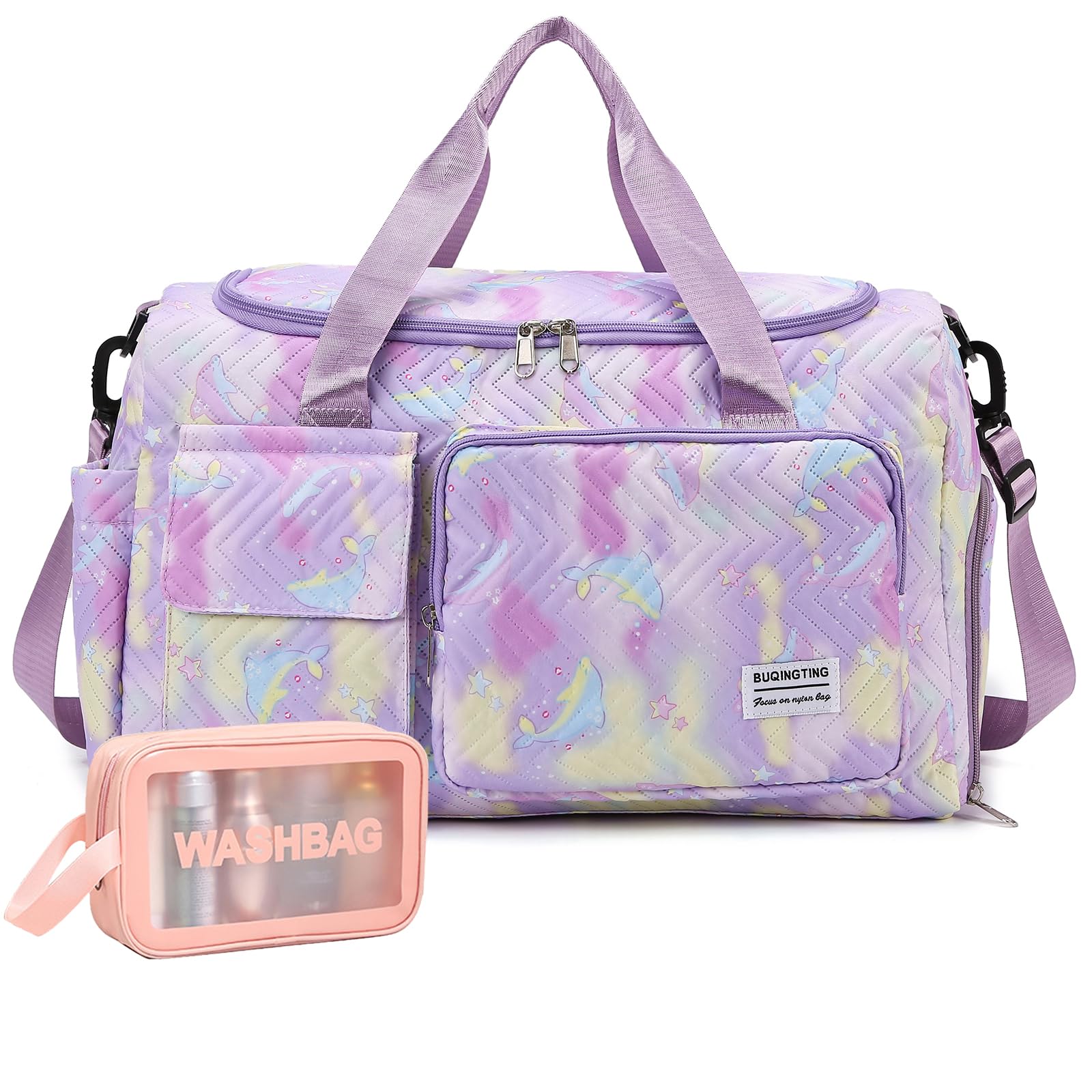 BEULPTN Small Gym Bag for Women, Travel Duffle Bag Carry On Weekender Bag with Shoe Compartment, Dolphin Purple â image 1