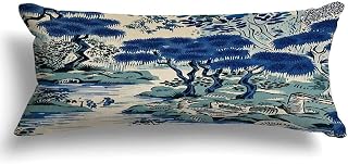 Yelolyio Almohadas corporales de algodón para dormir de lado, dinastía escénica Sian, funda de almohada corporal azul y verde para mujeres embarazadas, funda de cojín larga con cremallera para sofá
