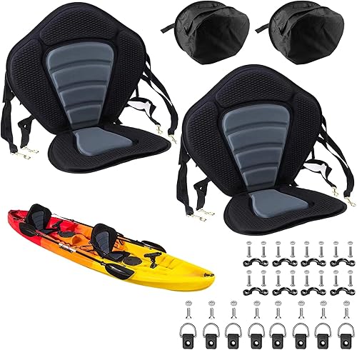 Miniatura 7 de Asiento de kayak acolchado grueso para kayak, extra grueso, acolchado, asiento de canoa acolchado, asiento de barco de pesca de lujo con 4 pares de
