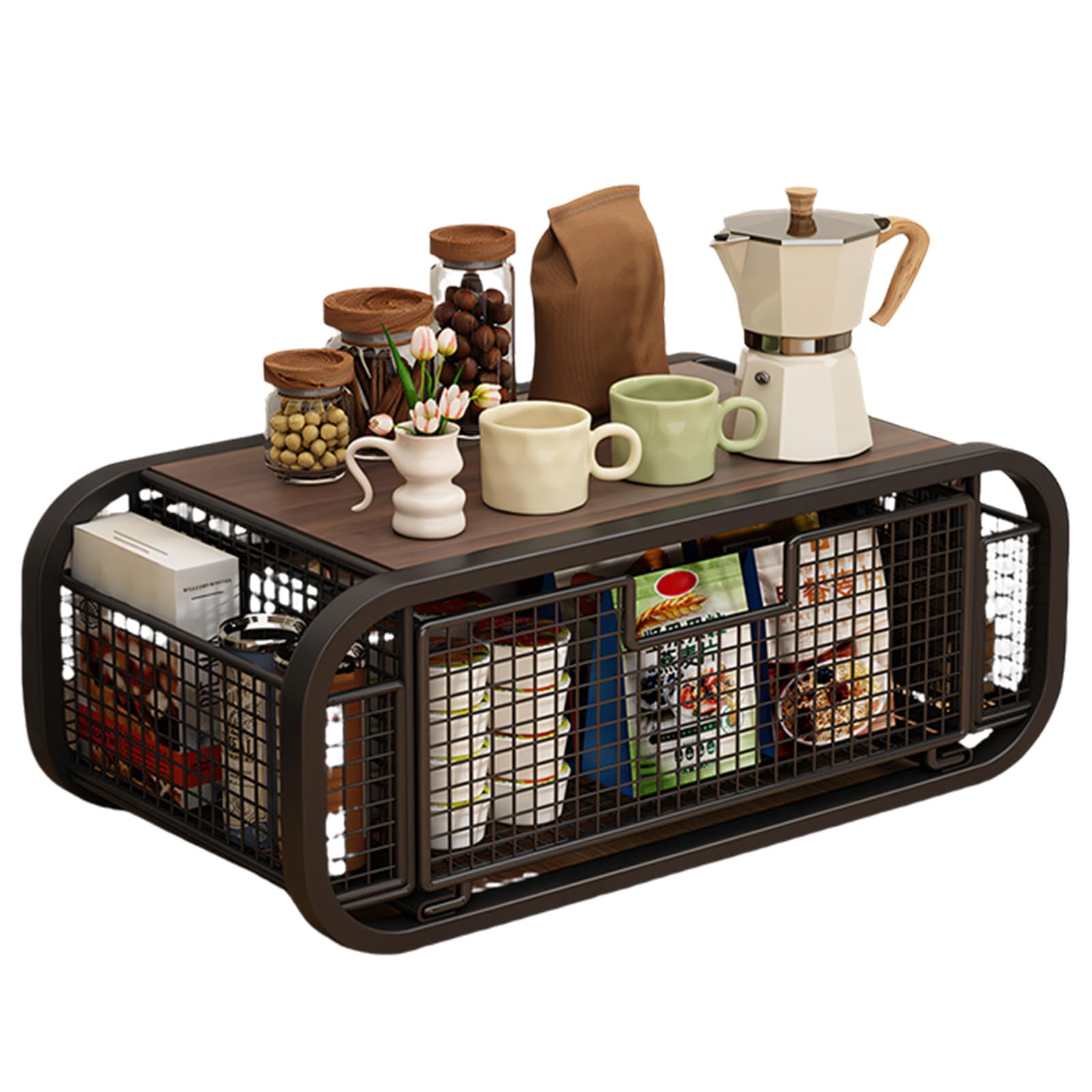 ZBIianxer Countertop Storage Rack with Drawer Organiser for Coffee Station Printer Stand Desktop Storage Rack
