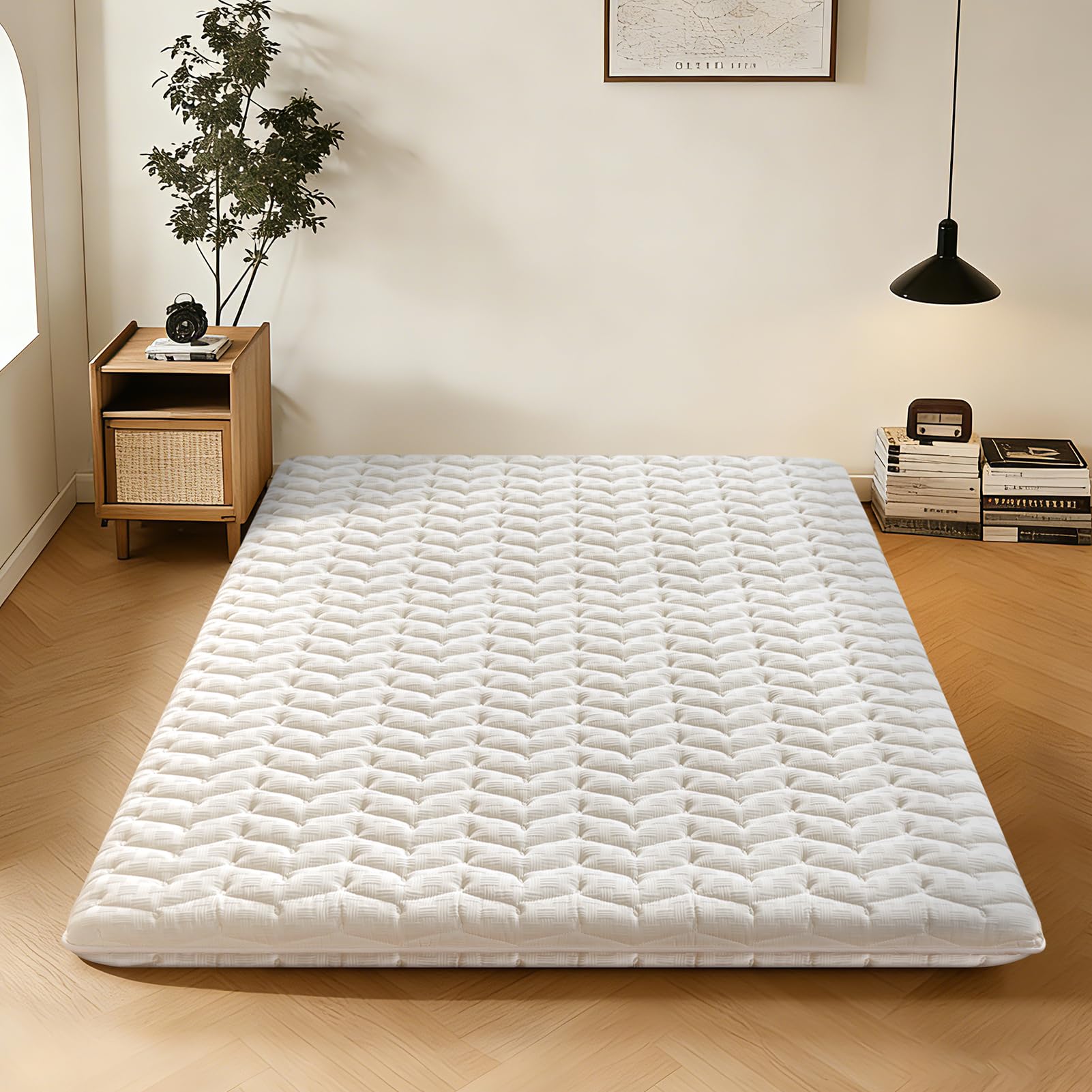 Premium Foam Japanese Futon Floor Mattress Full Size 54"x 80",100% High Density Foam Comfortable Floor Mattress,3.2" Thicken Foldable Sleeping Pad,Dormitory Tatami Mat,for Adult and Kids (White)