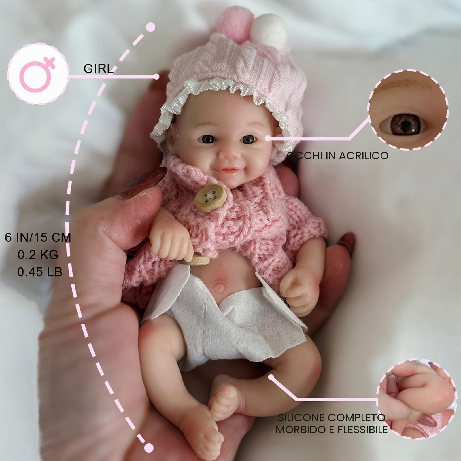 Gileutay 15cm Bambola in Silicone Morbido Femmina Vita Reale Piccolo Bambola Miniature Realistico Neonato Bambole per Bambini