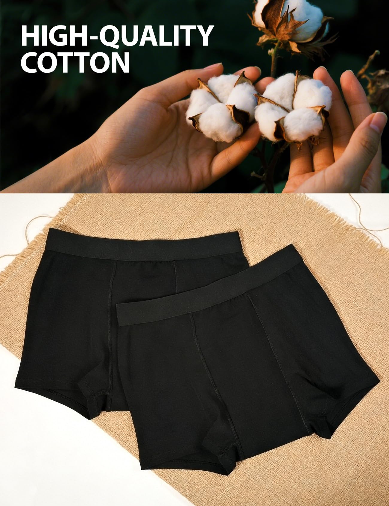 Carer Lot de 2 Boxers pour Incontinence Homme 250ml Capacité d’Absorption Sous-vêtement en Coton Lavable Réutilisable Doux Respirant Culotte Incontinence Noir Taille XL