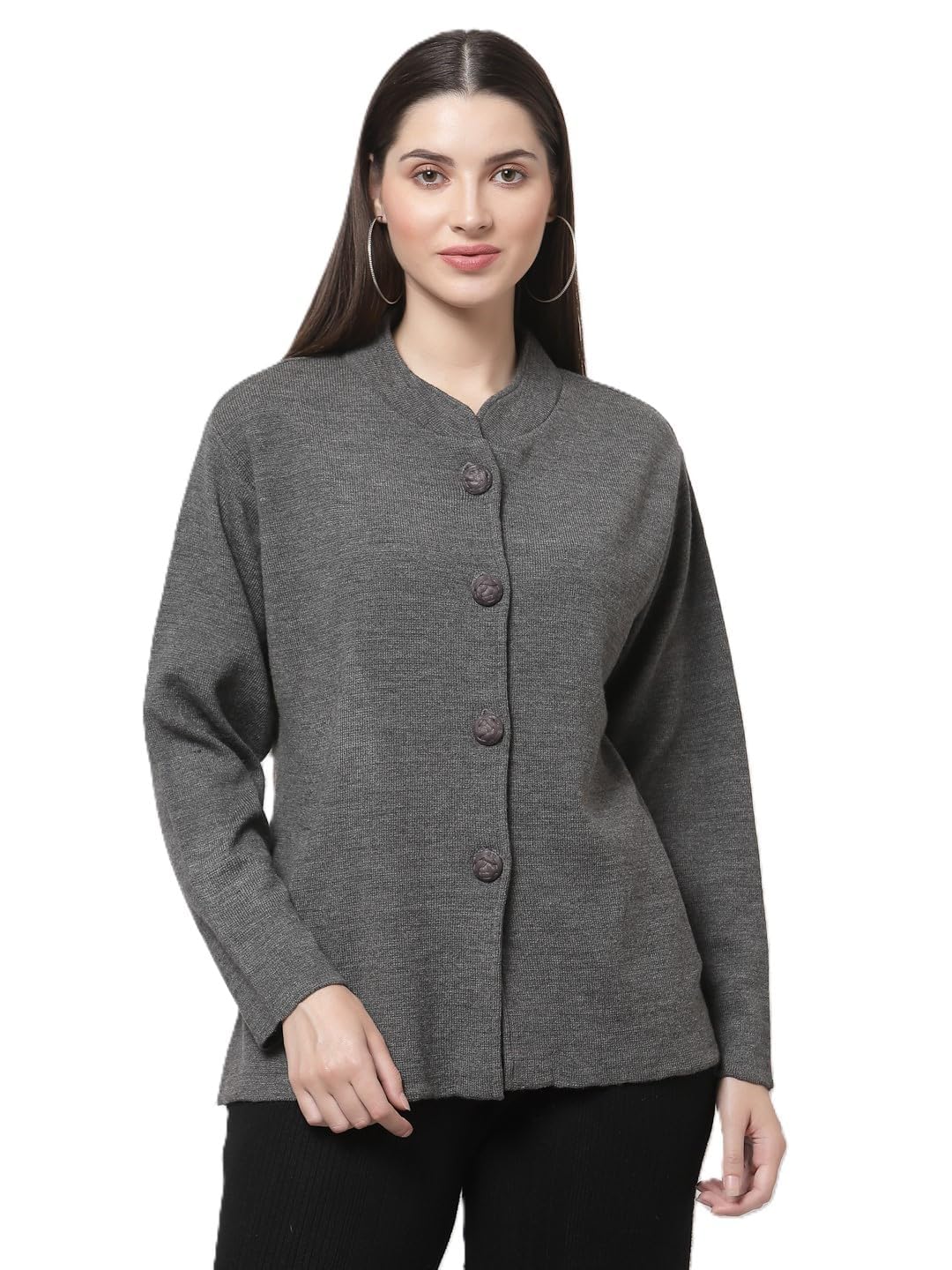 Womens Woolen Round Neck Buttoned Winter Wear Pure Wool Sweater Cardigan with Pockets Pack of 1-image-5