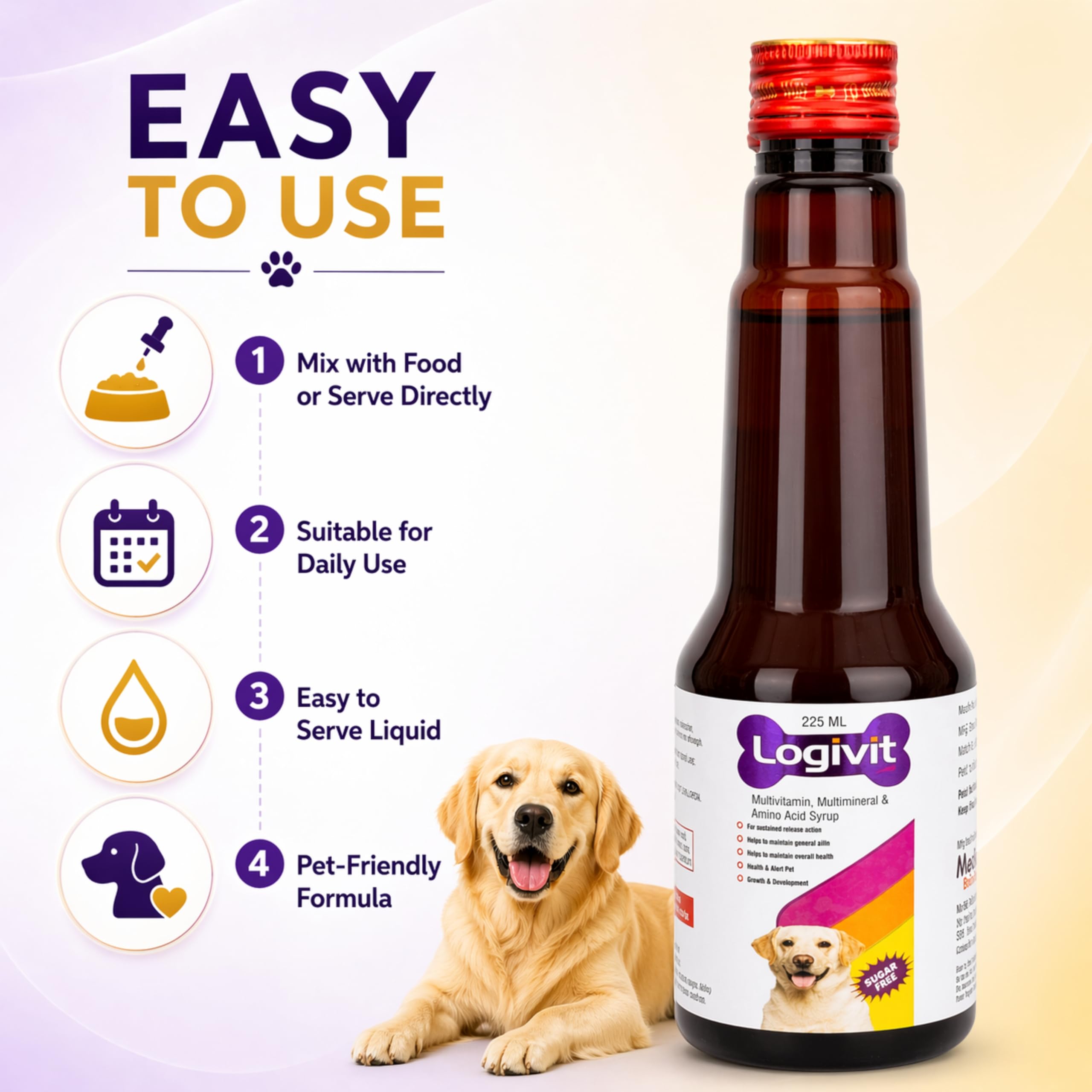 Logivit Multivitamin Syrup for Dogs & Cats | Daily Health Tonic for Immunity, Energy & Growth | Supports Skin & Coat | Vitamin, Mineral & Amino Acid Supplement - 225ml — Amazon image 5