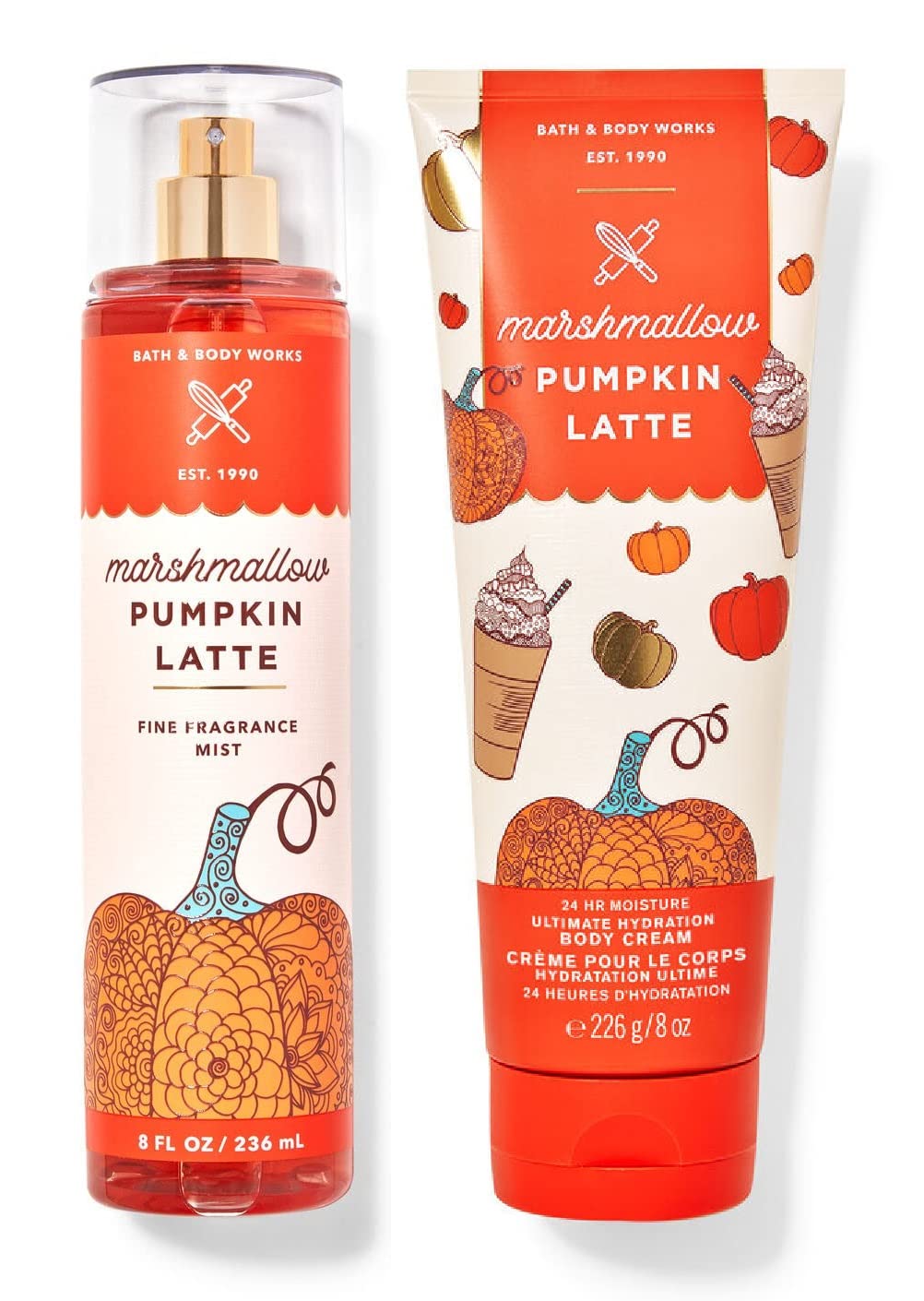 Bath and Body Works - Marshmallow Pumpkin Latte - Ultra Shea Body Cream and Fine Fragrance Mist -8 Oz