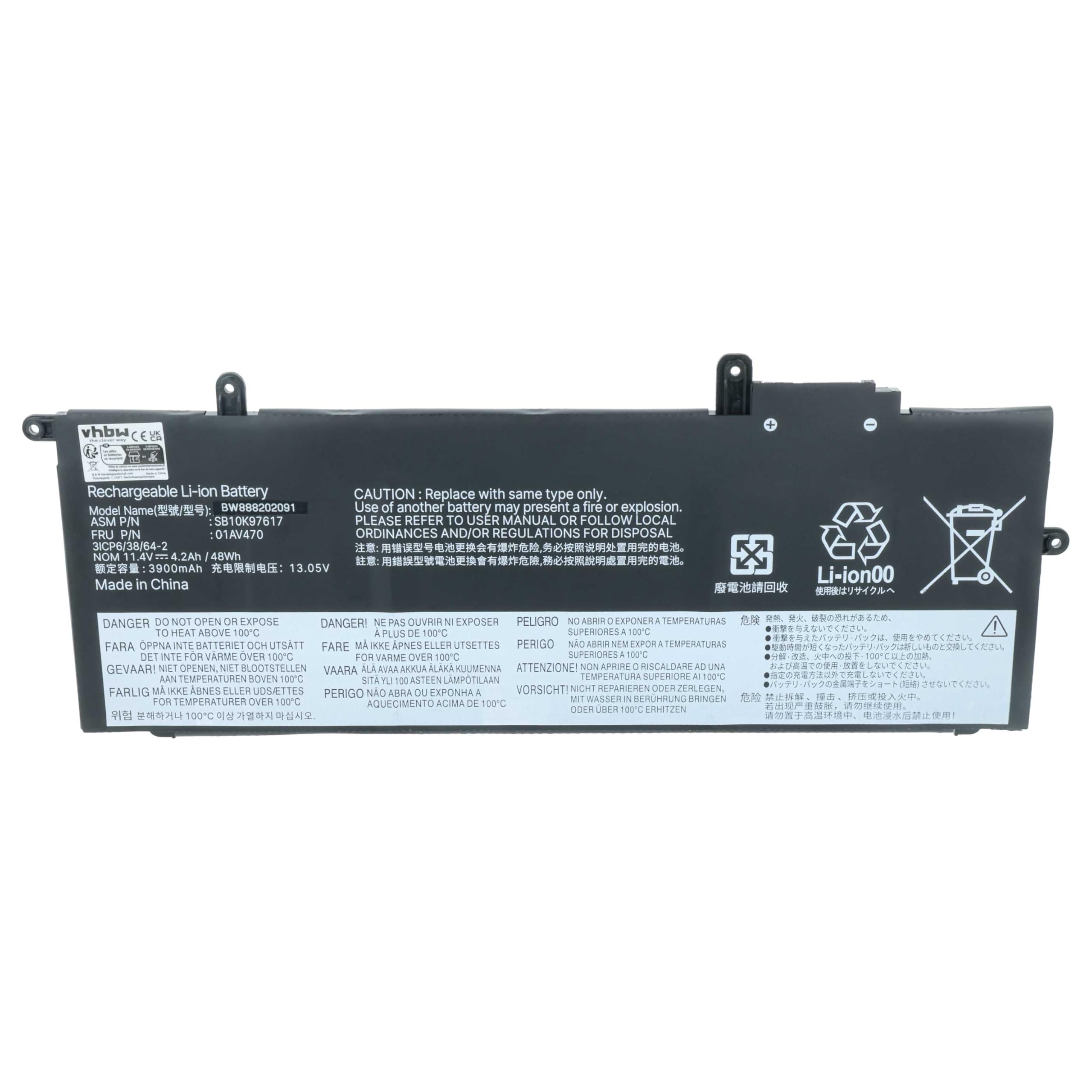 vhbw Batería Compatible con Lenovo ThinkPad X280 (20KFA001CD), X280 (20KFA002CD) Notebook (4050 mAh, 11,46 V, Li-Poli)