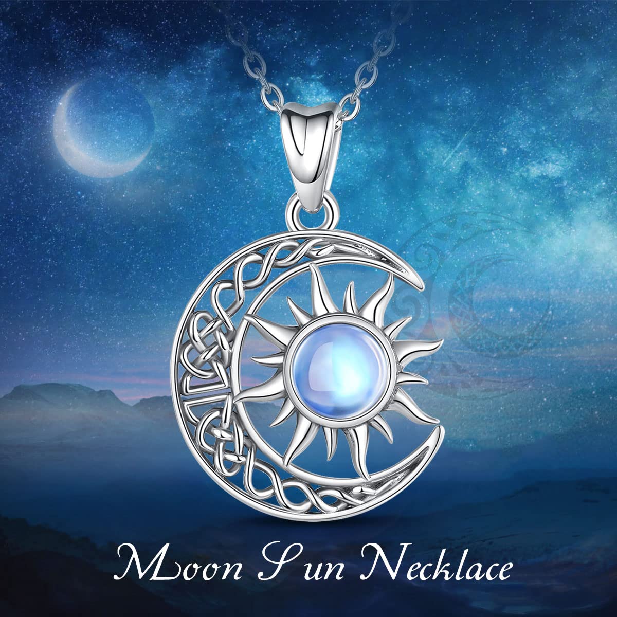 AEONSLOVE Collana Gatto e Luna per Donna Ragazza, Collane Luna e Sole Ciondolo Pietra di Luna Argento 925, Regali per Amanti dei Gatti Gioielli Gatto Nero Wicca