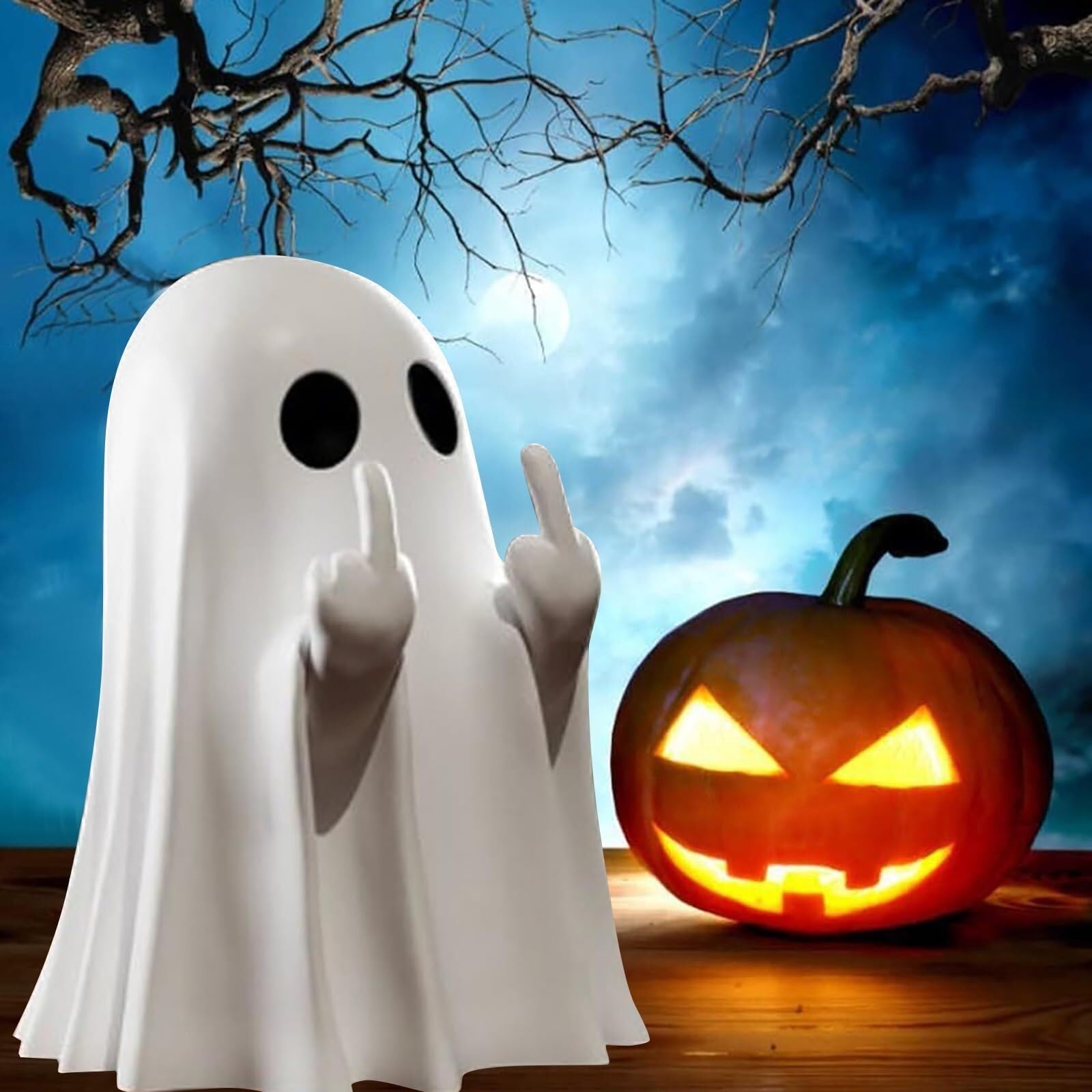 Estatua De Fantasma Espeluznante Y Bonita Con Dedo Medio – Figura Decorativa De Halloween, Resina Resistente