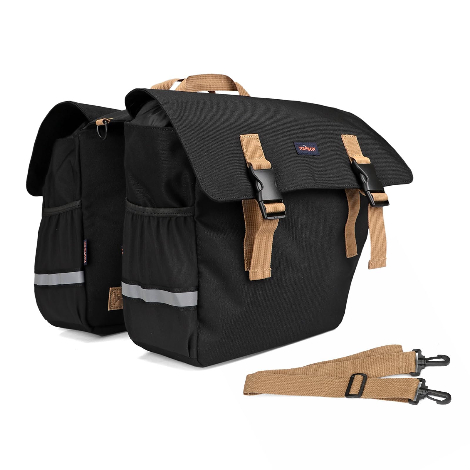 TOURBON Nylon Bike Double Pannier Large Bicycle Rear Shopping Bag with Shoulder Strap Cycling Seat Trunk Carrier