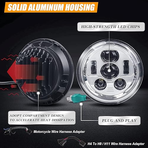 Miniatura 10 de Tugwuetlwu Faro LED de 7 pulgadas para motocicleta compatible con Harley Davidson Street Glide Road King Electra Glide Fat Boy Heritage Softail