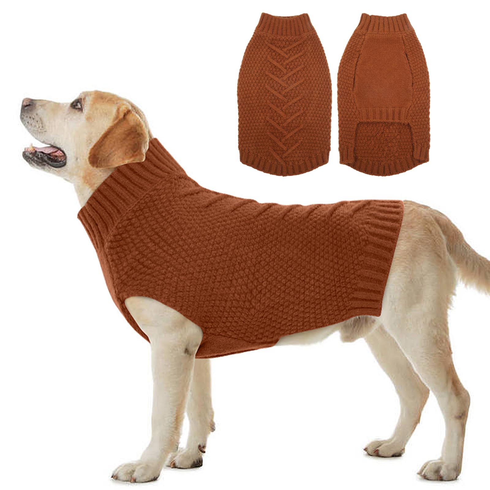 Katzinst Dog Jumper Large Breed, Warm Knitted Sweater with Polo Neck