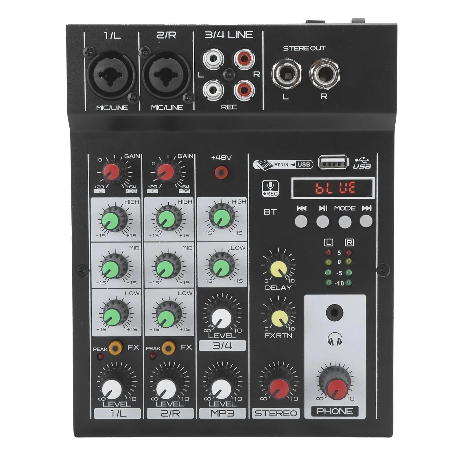 Mixer DJ, Console di missaggio Bluetooth portatile a 4 canali con mixer digitale effetto riverbero integrato