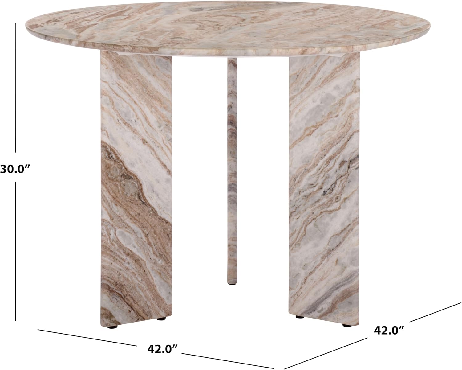 SAFAVIEH Home Collection - Bindi White & Brown Marble Dining Table, Round 3-Leg Pedestal Base, Modern Statement Design (SFV9752A)