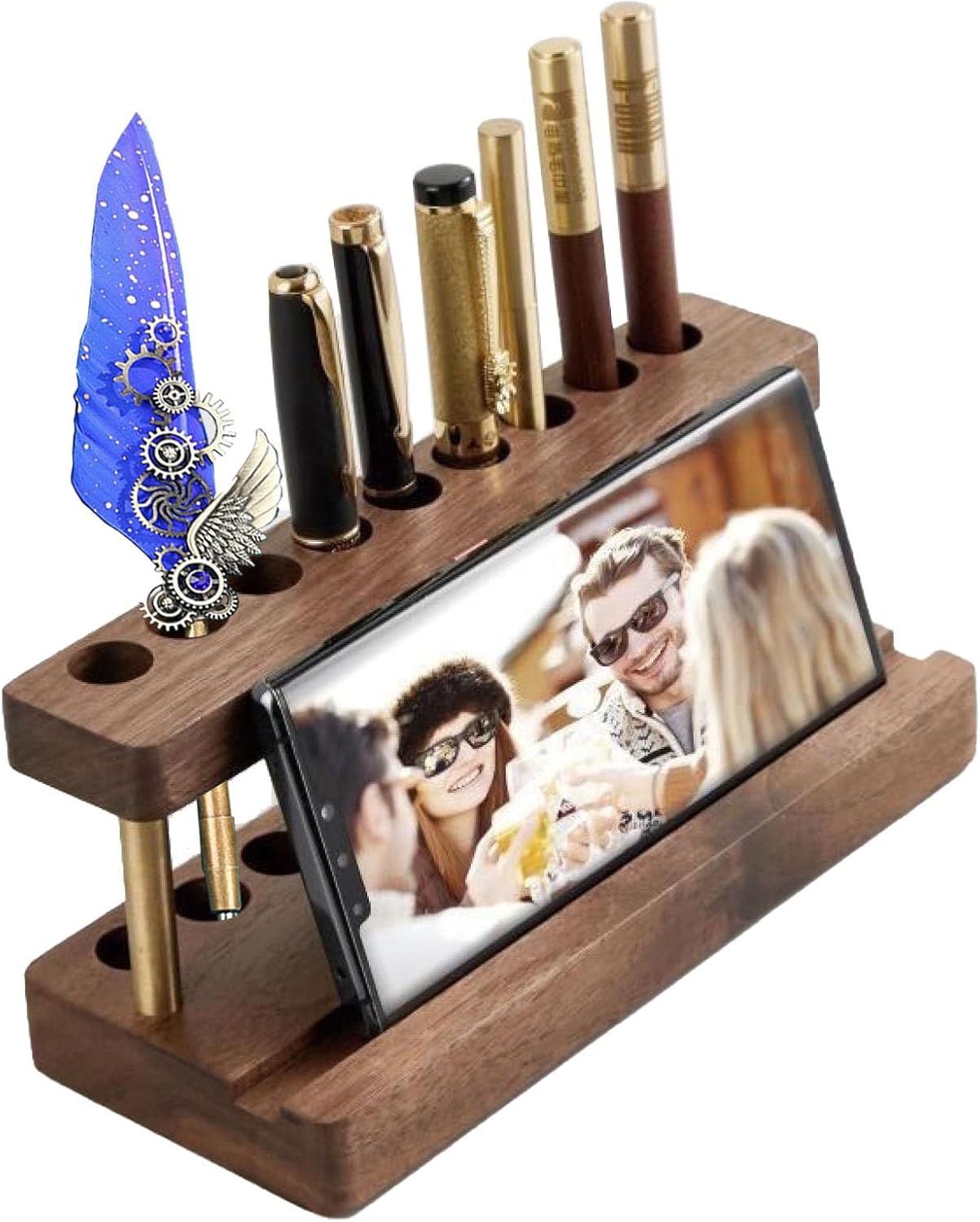 Eco-Friendly Solid Wooden Pen Holder, Stylish Desk Organizer with Phone Stand, Fountain Pen and Stationery Storage – Modern Office and Art Supplies Organizer