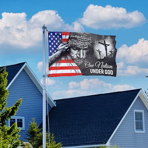 Miniatura 8 de Banderas estadounidenses patriotas con Jesús "One Nation Under God", decoraciones del 4 de julio para exterior, hogar y Día de la Independencia,