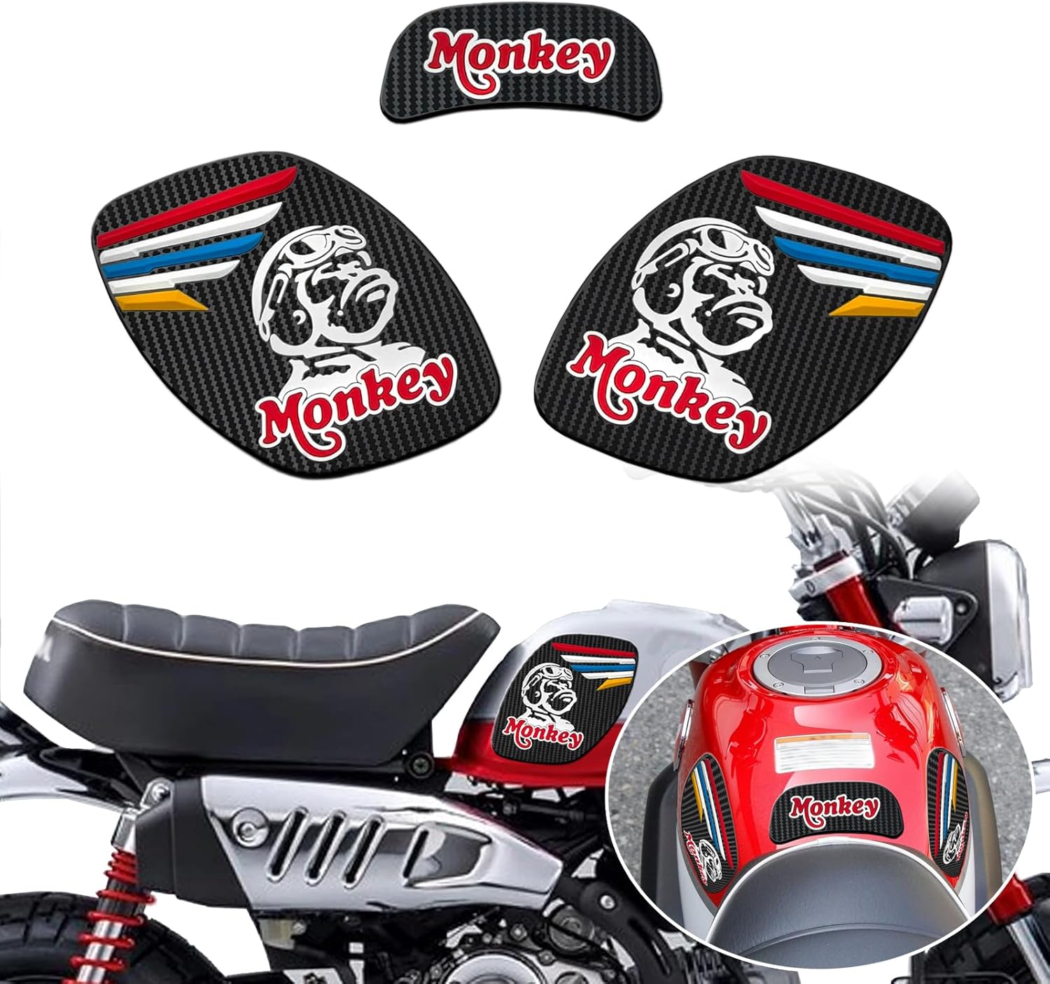 For Monkey 125 MONKEY 125 (JB02/JB03/JB05) 2025 Motorcycle anti-slip fuel tank sticker, carbon fiber fuel tank side waterproof pad, fuel tank knee pad monkey 125 2018-2026+ motorcycle accessories