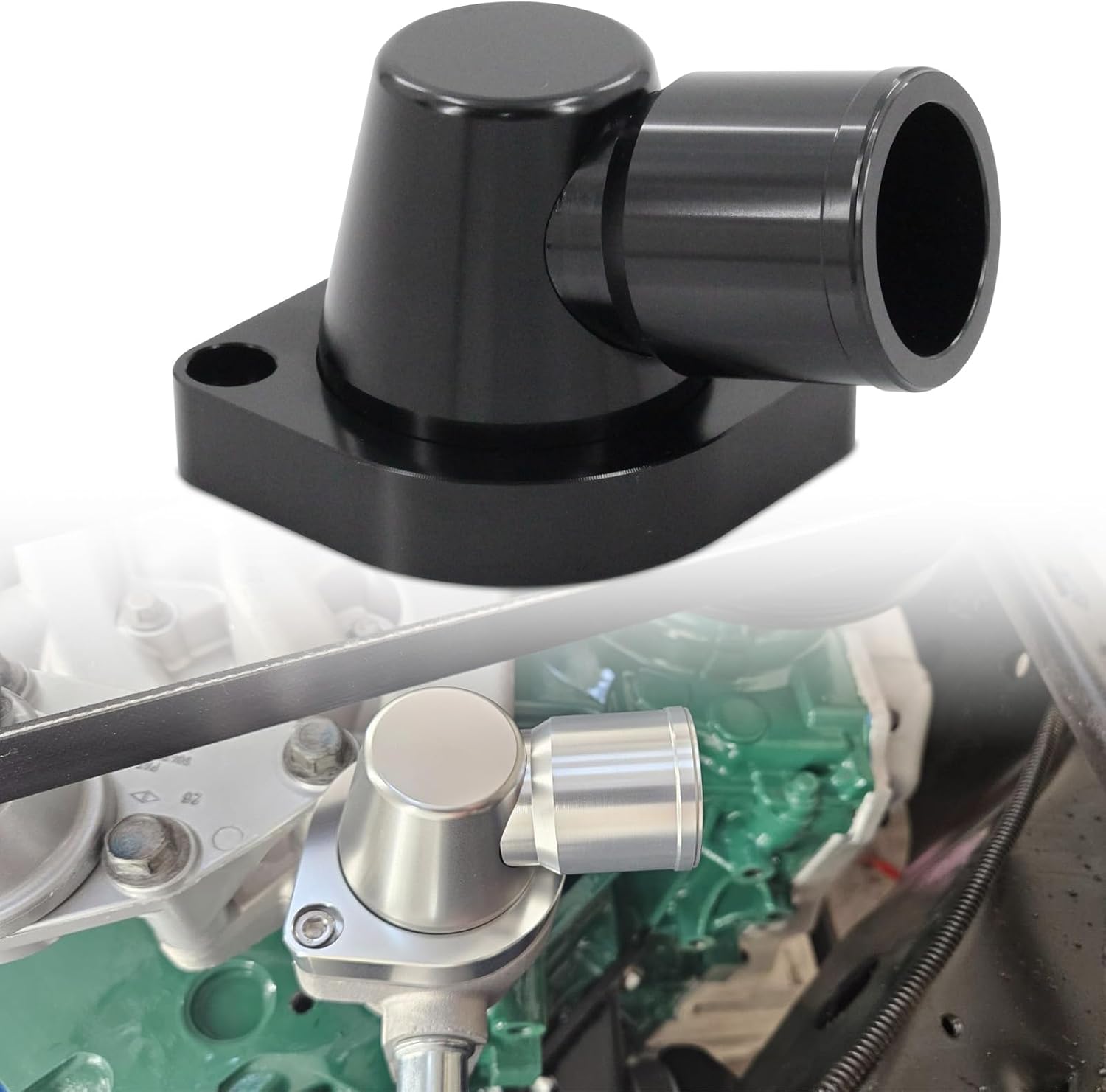 Billet Aluminum Swivel Thermostat Housing Water Neck 90° 1.5" - Fits for GM LS Series Engines (black)