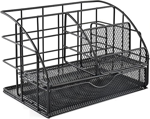 Miniatura 7 de RUEIURI Organizadores y accesorios de escritorio de oficina, con 6 compartimentos + 67 clips, organizador de escritorio de malla, suministros de