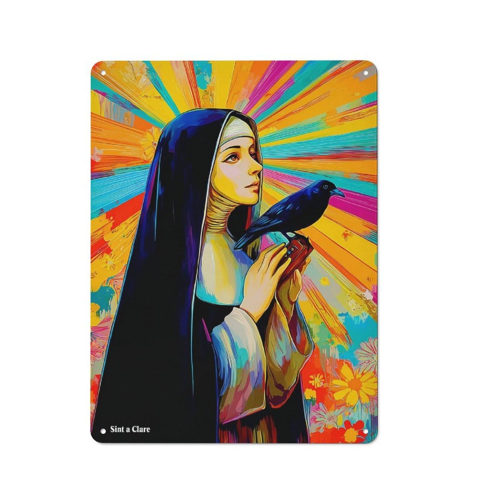 Junmoney Saint Clare With Raven Decorative Tin Plaque 40X30cm, Vintage Bar Wall Plaque For Bar, Kitchen, Garage Or Games Room