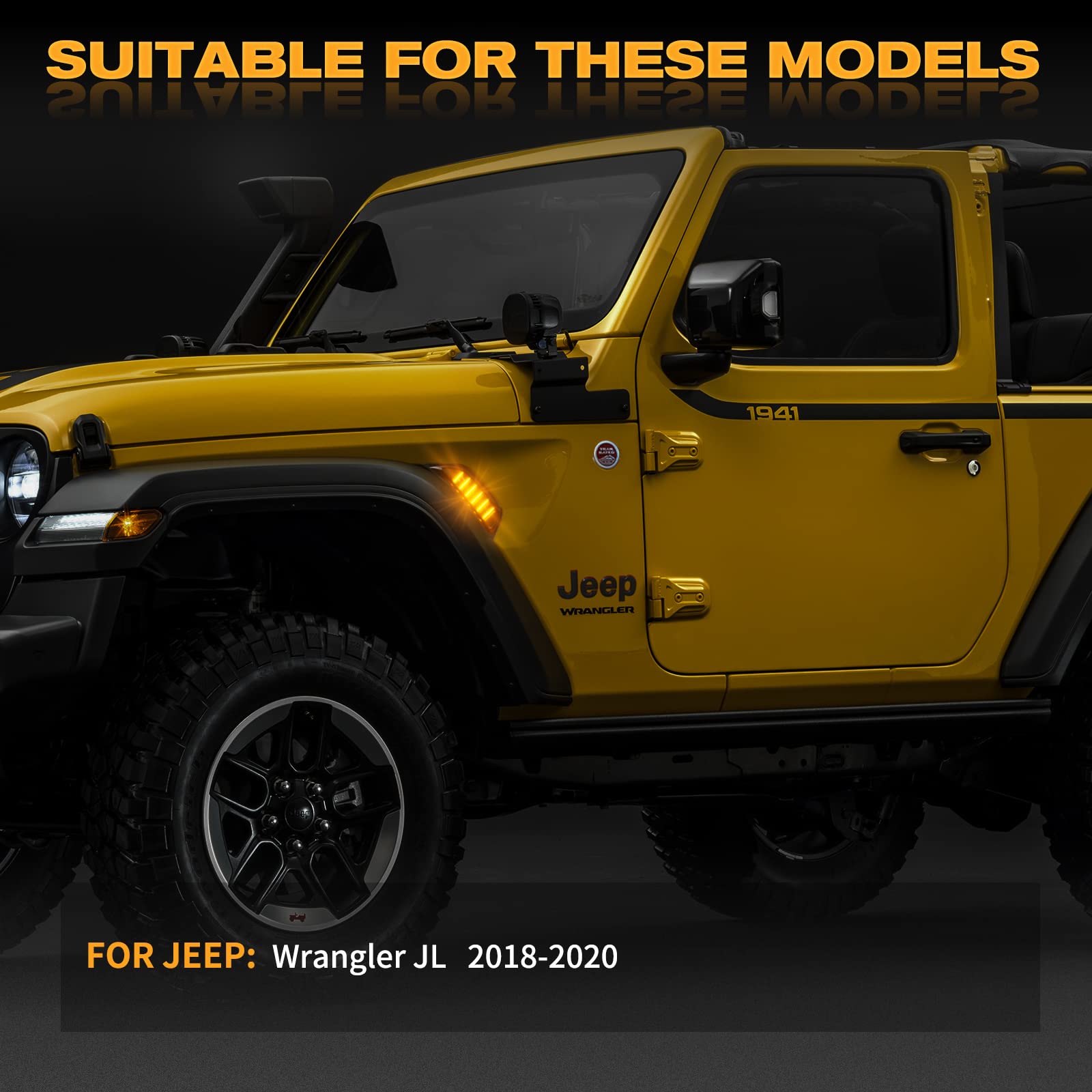 POPMOTORZ Front Fender Side Marker Lights, LED Amber Turn Marker Signal Lamps for Jeep 2018-2023 Wrangler JL JLU and 2020-2023 Gladiator JT - Smoke Lens