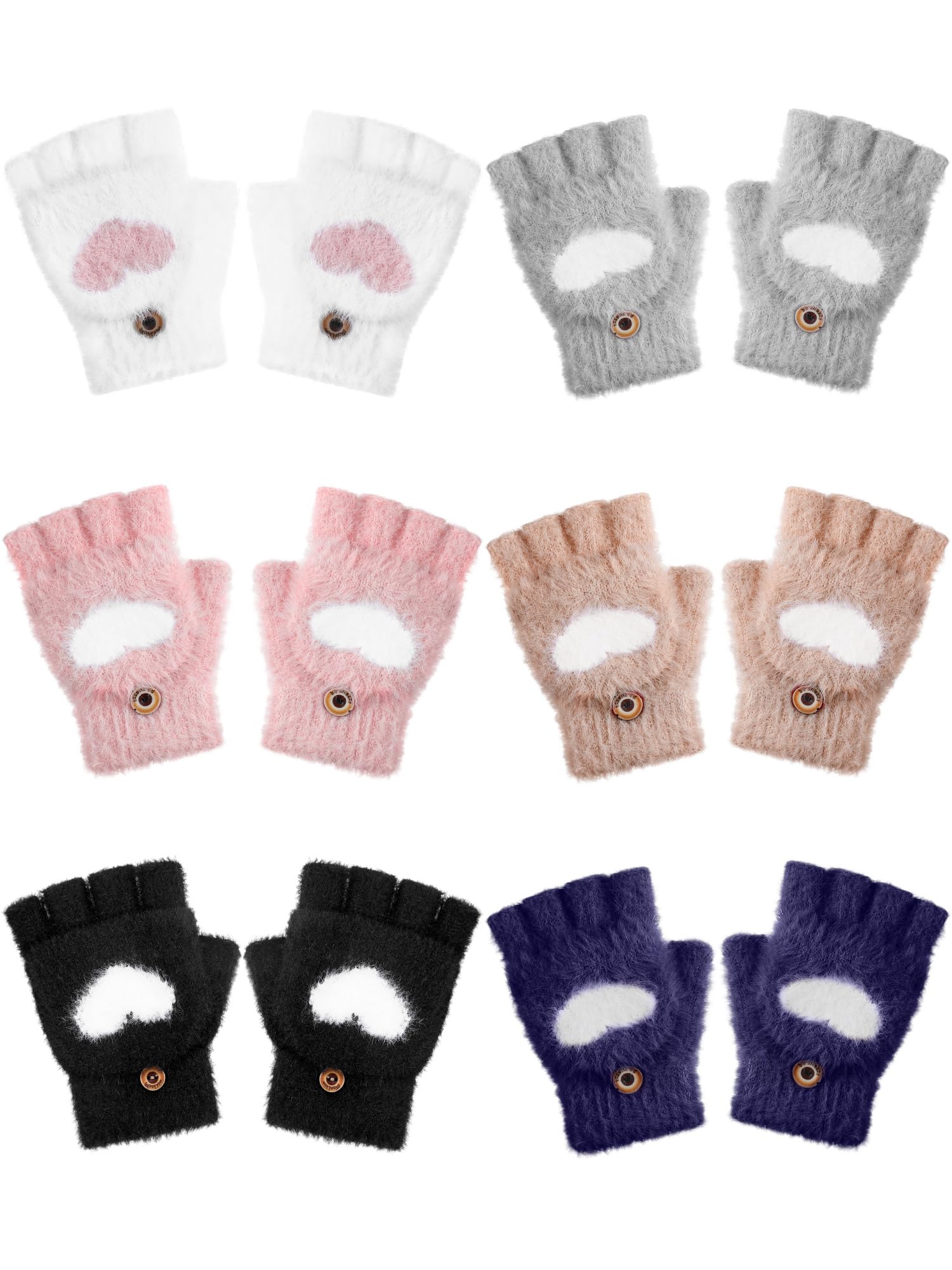 Geyoga 6 Paar Fingerlose Handschuhe Kinder Mädchen Jungen Winter Handschuhe mit Klappe Warme Gestrickte(Klassisch,8-12 jahre)