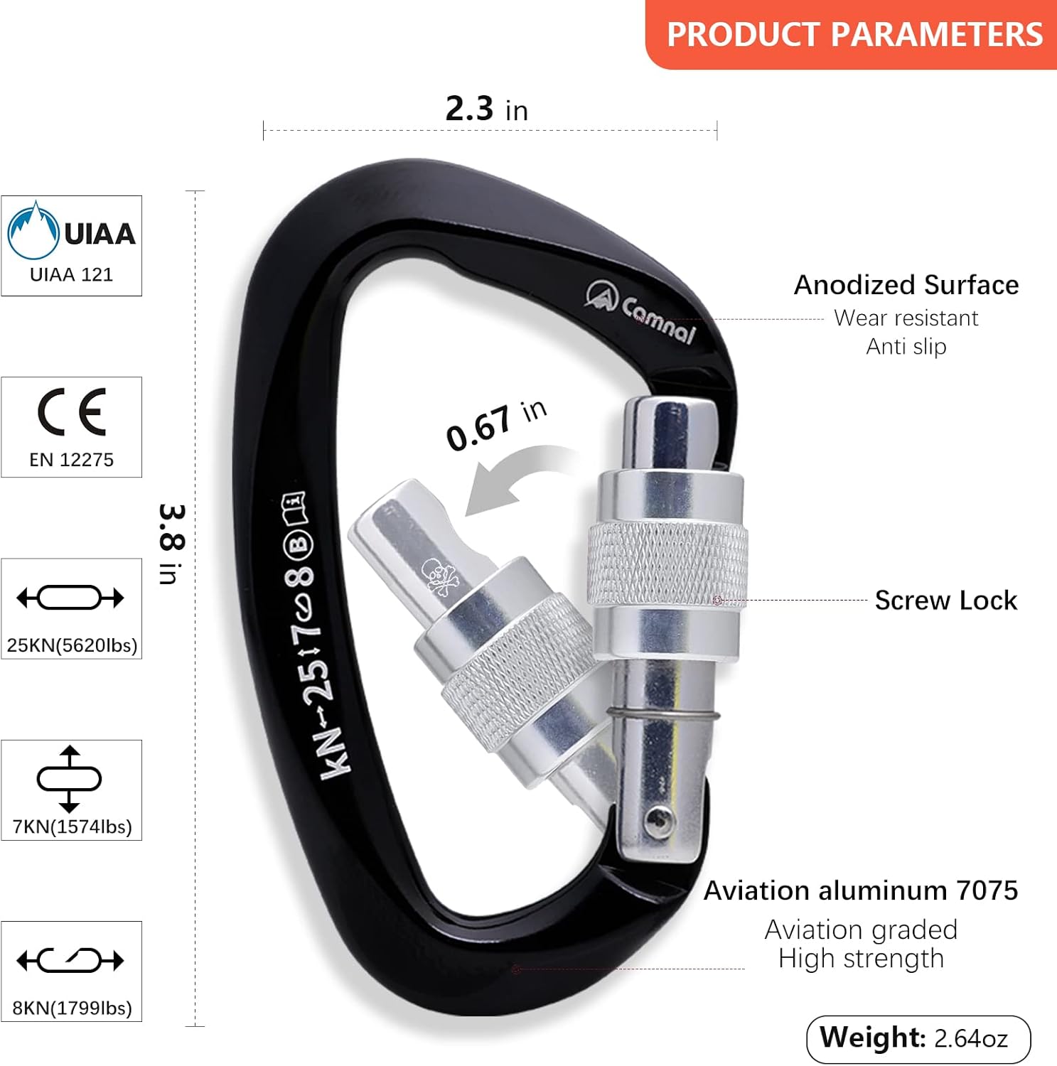 Heavy Duty Carabiner UIAA Certified Locking Carabiner 25KN (About 5620 lbs) Screw Lock Carabiner D Shape Carabiner Clip for Rock Climbing, Mountaineer, Aerial Work - Image 5