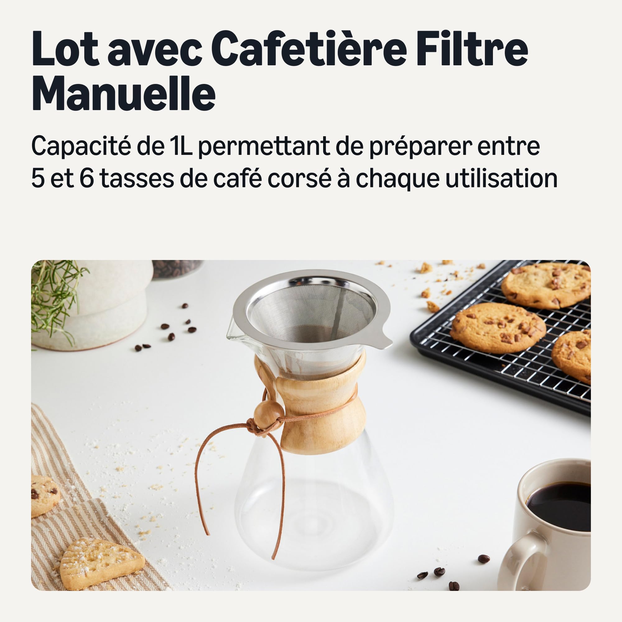 Image secondaire de Cafetière Manuelle en Verre Borosilicaté 1L avec Filtre Réutilisable