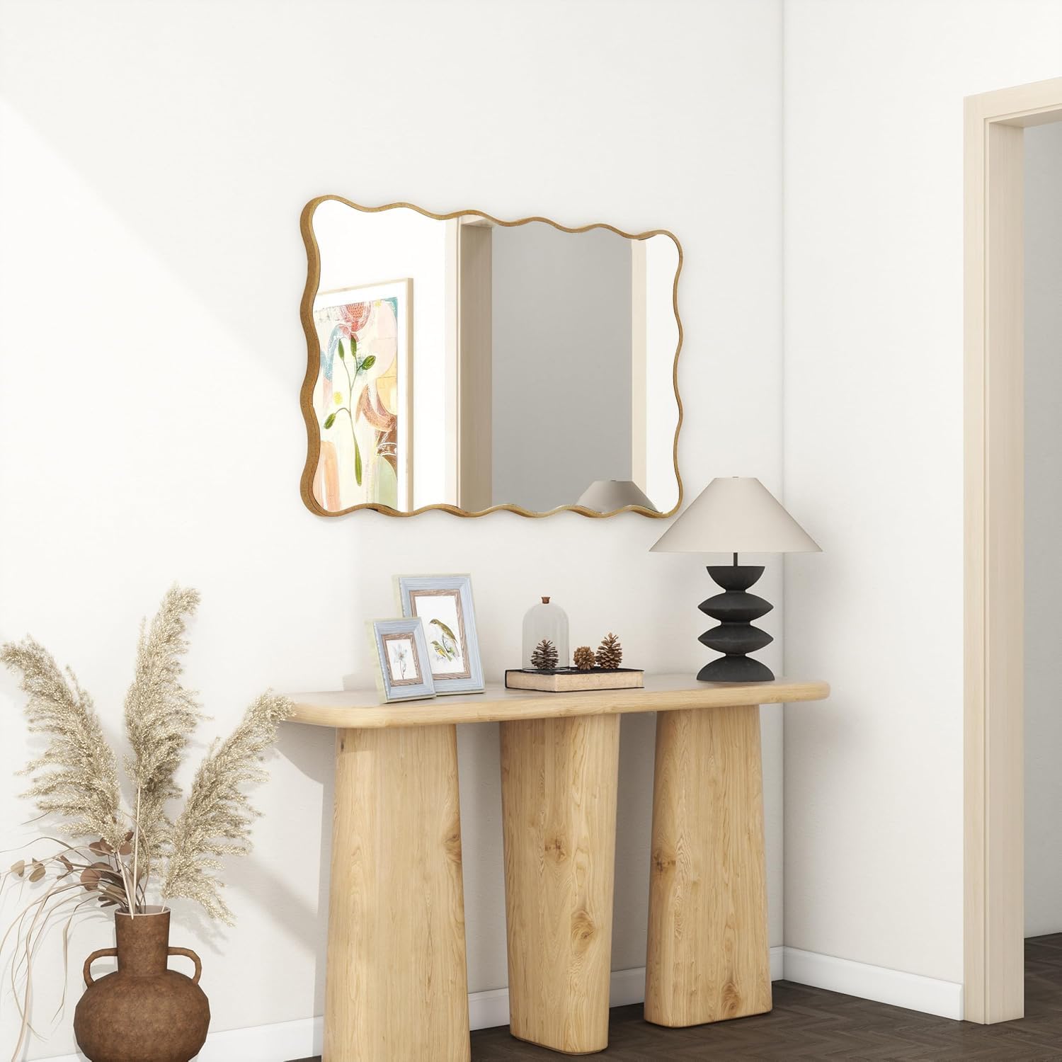 SHYFOY Wall Mirror Decorative, Antique Mirror Gold Wavy Mirrors 20x30” Irregular Mirrors Asymmetrical Ripple Wall Mirrors Abstract for Hallway Living Room Bedroom Entryway