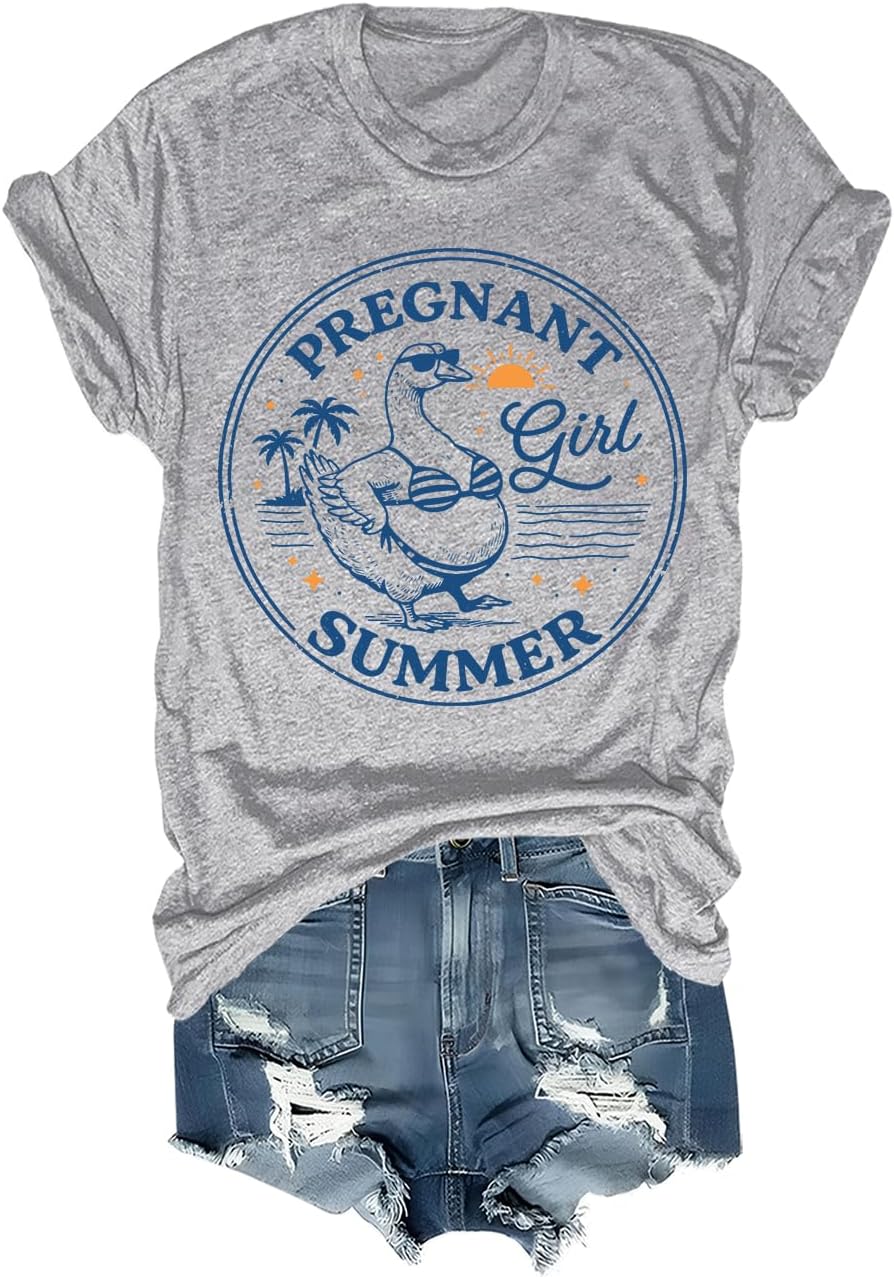 Pregnant Girl Summer Shirt Funny Goose Mom Summer Vacation Pregnancy Announcement Shirt