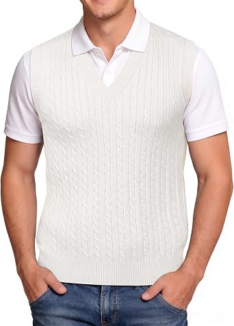 Barry.Wang Mens Relaxed-Fit V-Neck Striped Knit Sweater Vest Casual Work | Men Sleeveless Pullover Sweaters Vests;Lightweight Golf Vest; Solid Leisure Tank Tops Knitwear;Daily Life Outdoor Business