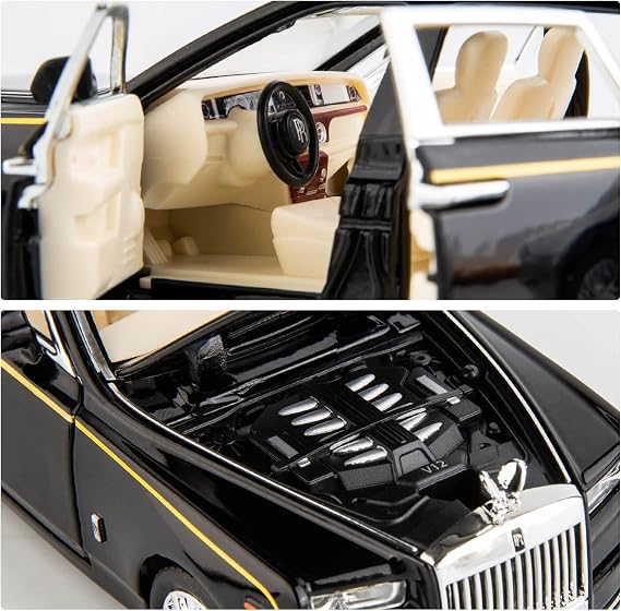 TGRCM-CZ 1/32 Rolls-Royce Phantom Model Car Toy Car Sound and Light Kids Boys Girls Metal Body Door, Black