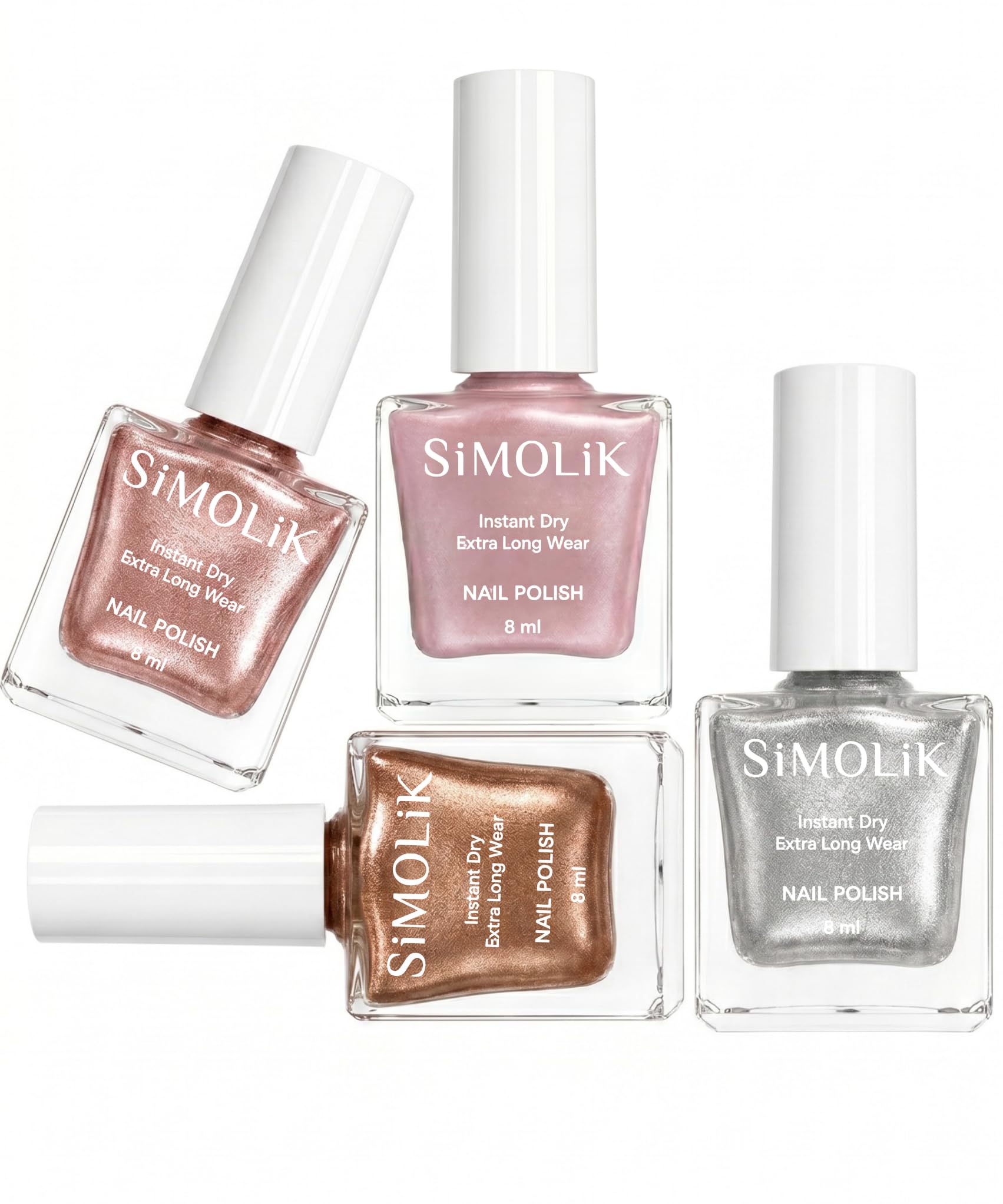 Nail Polish Pack of 4-18-Toxin Free & Vegan, High-Shine Glossy Finish, Quick Dry & Chip Resistant (Metalic Glitter collection - Cosmic Rose Gold, Bronze Metalic, Copper Gold, Silver Metalic-picture-49