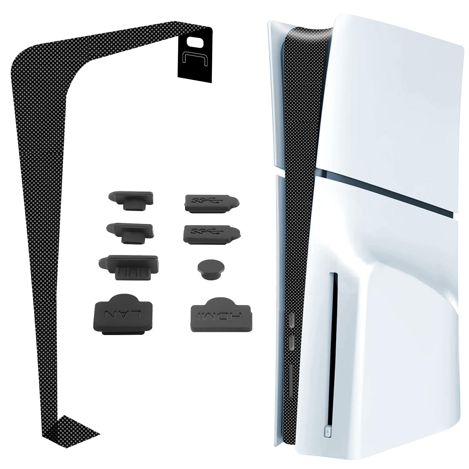 OFOCASE Dust Cover Net for PS5 Slim Console, Side Dust Proof Filter Cover with 8Pcs Silicone Dust Plug for PS5 Slim Disc/Digital Edition, Prevent Dust and Pets Hair for PS5 Slim Game Console(Black)