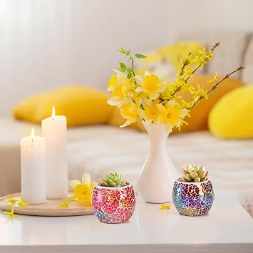 Covzoe 6 Pack Glass Votive Candle Holder, Stained Mosaic Tealight Holder | Romantic Aromatherapy Candle Lamp, Tea Light Holder Cup for Wedding Table Centerpiece, Home Decor, Christmas Party