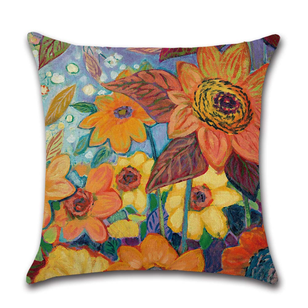 BAOKU Set of 4 Summer Decorations Cushion Covers Linen Pillow Case Plants Leaf Cushion Covers Sunflower Cushion Cover Decorative,18x18 inch Summer Pillow Covers - Image 2