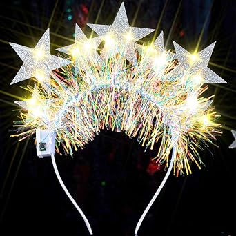 Uranian Light Up Star Headbands LED Stars Hairbands Halo Crown Glitter tinsel Headband Christmas Festival Costume Party Hair Accessories for Women